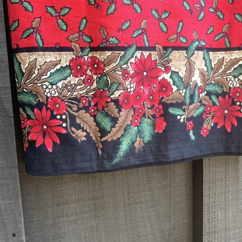Sun River Skirt Womens Medium Red Christmas Holly Poinsettia Border Print Cotton